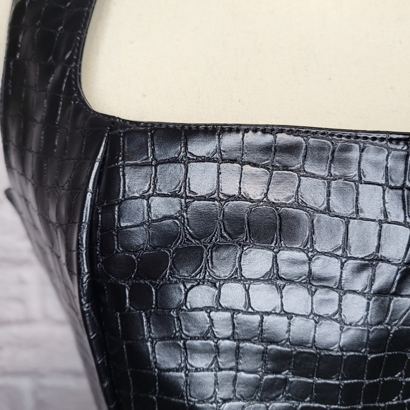 7 For All Mankind crop top black croc embossed vegan leather zipper back size S - Picture 5 of 12